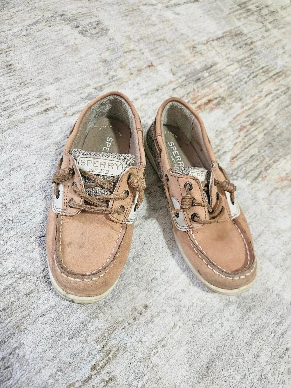 Sperry Kids Tan and Brown Leather Moccasin Boat Shoes Size 13